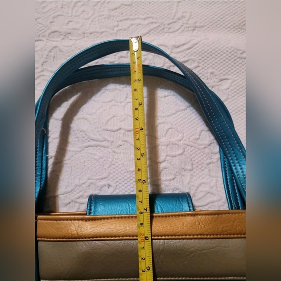 Super Cool And Unique Vintage Blue and Gold Women's Tote Bag. Vegan - Vinyl - Picture 8 of 8